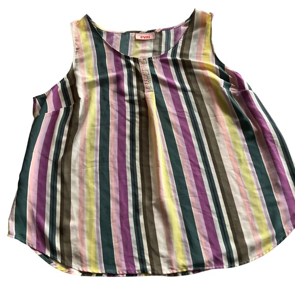EVRI Tops - EVRI Sleeveless Blouse Women 2X Multicolor Striped‎ Henley Scoop Neck Tank Top